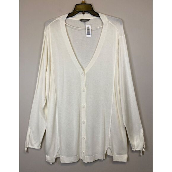 Ulla Popken Ivory Cardigan Sweater Women Plus Size 28/30 V Neck Button Front - Picture 1 of 13